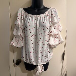 Cece Ruffle Sleeve Off Shoulder White Blouse Top With Hearts NWT Size M